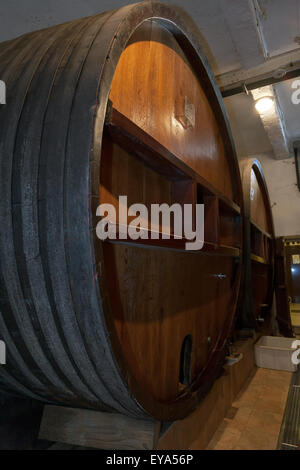 Guebwiller, Francia, old Eichenfaesser in cantina Domaines Schlumberger Foto Stock