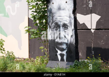 Berlino, Germania, segmento di parete con Einstein la somiglianza nella Köpenicker Str. In Berlin-Mitte Foto Stock