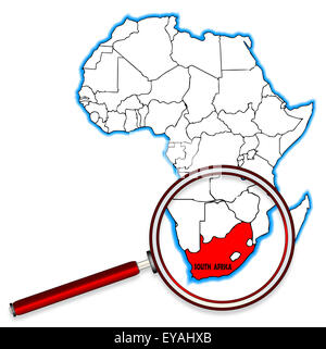 Sud Africa delineare inset in una mappa di Africa su uno sfondo bianco Foto Stock