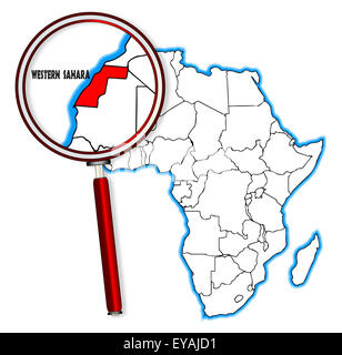 Il Sahara occidentale delineare inset in una mappa di Africa su uno sfondo bianco Foto Stock