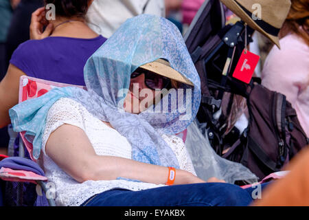 Charlton Park, Wiltshire, Regno Unito. Xxv Luglio, 2015. Atmosfera al WOMAD (il mondo della musica, arte e danza) Festival a Charlton Park su 25/07/2015 in Charlton Park di Malmesbury. Rilassarsi al sole. Foto di Julie Edwards/Alamy Live News Foto Stock