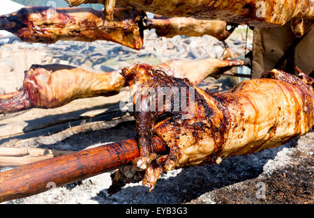 Tradizionale bulgaro agnello di torrefazione barbecue. Si tratta di carne arrosto su un fuoco aperto, cotto in un modo speciale. La maggior parte spesso il barb Foto Stock