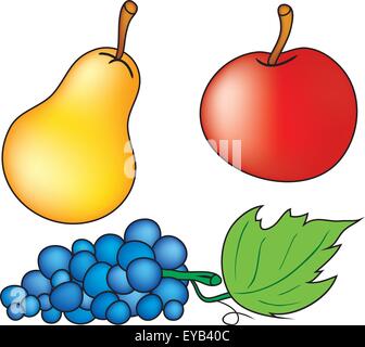 Mele, pere e uva isolati su sfondo bianco Illustrazione Vettoriale