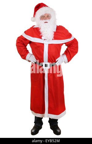 Babbo Natale a piena lunghezza ritratto con il cappello e la barba di Natale isolato su uno sfondo bianco Foto Stock