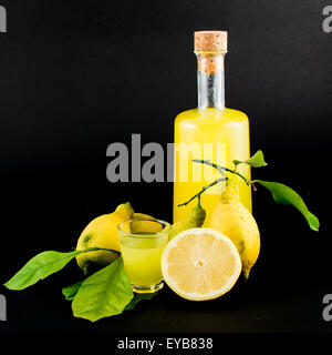 "Limoncello" è il liquore tradizionale distillato dalla buccia di limoni (chiamato sfusato amalfitano) prodotte in tutta la Costa Foto Stock