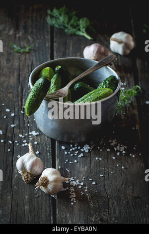 Preparazione di basso-sale di cetrioli sottaceto Foto Stock