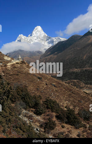 Il vertice di Ama Dablam montagna, campo base Everest trek, Parco Nazionale di Sagarmatha, Sito Patrimonio Mondiale dell'UNESCO, Solu-Khumbu Foto Stock