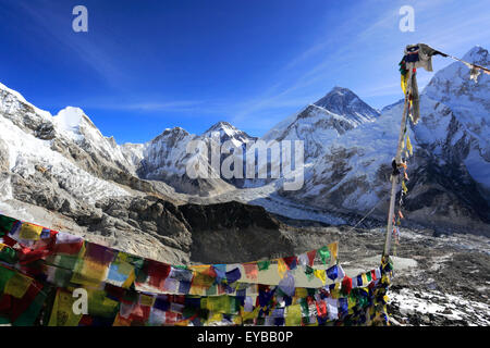 Vetta del Monte Everest 8848M, campo base Everest trek, Parco Nazionale di Sagarmatha, Sito Patrimonio Mondiale dell'UNESCO, Solu-Khumbu Foto Stock