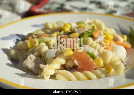 Vegetariano insalata di pasta con verdure mozzarella Tonno e Legumi Foto Stock