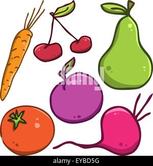 Set di vettore. Frutta e verdura nello stile di doodle Illustrazione Vettoriale