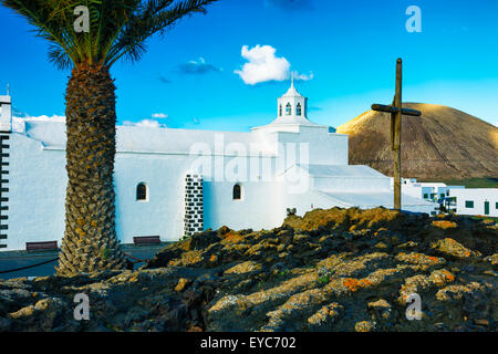 Los Dolores cappella. A Mancha Blanca, Tinajo. Lanzarote, Isole Canarie, Spagna, Europa. Foto Stock