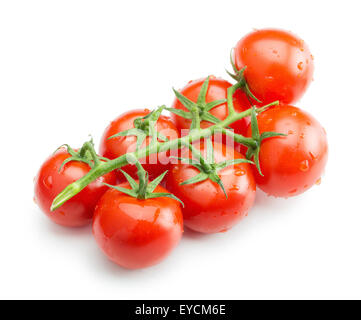 Pomodori ciliegia isolato su uno sfondo bianco. Foto Stock