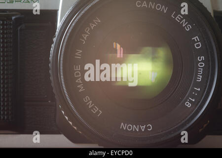 Un guardare attraverso una Canon AE-1 lente al giardino di dietro, dando una incantevole vista astratto come la luce viaggia attraverso. Foto Stock