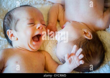 Twin baby sorella e fratello Foto Stock