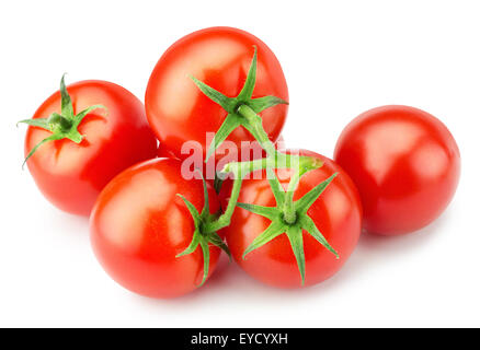 Pomodori ciliegia isolato su uno sfondo bianco. Foto Stock