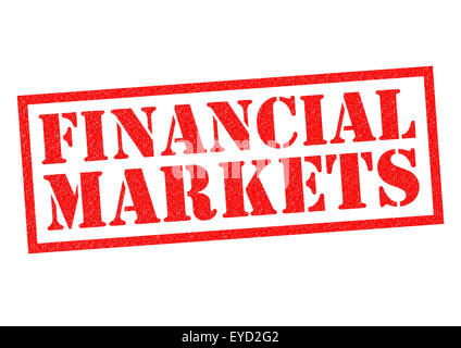 Mercati finanziari rosso timbro di gomma su uno sfondo bianco. Foto Stock