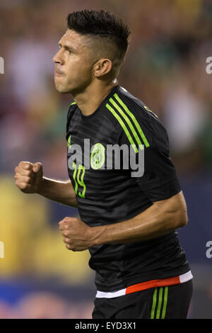 Luglio 26, 2015: Messico avanti Oribe Peralta (19) reagisce al suo obiettivo durante la CONCACAF Gold Cup 2015 partita finale tra la Giamaica e Messico al Lincoln Financial Field di Philadelphia, Pennsylvania. Il Messico ha vinto 3-1. Christopher Szagola/CSM Foto Stock