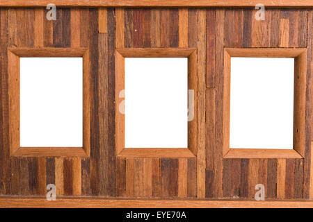 Blank Vintage Texture di legno Picture Frame per 3 foto da utilizzare per lo sfondo Foto Stock