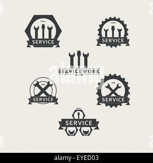 Set di vettore semplice emblemi di manutenzione in officina Illustrazione Vettoriale