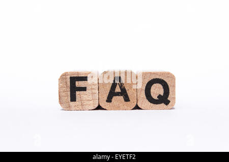 Faq Domande frequenti - costumista servizio testo Foto Stock