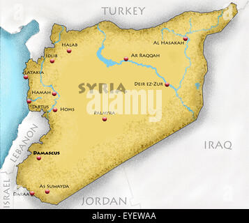 Disegnate a mano Mappa di Siria e paesi vicini Foto Stock