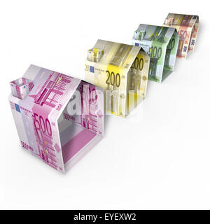 Case fatte di carta euro denaro Foto Stock