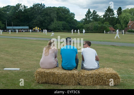 Pomeriggi estivi pigri, la gente si rilassa e guarda una partita di cricket 2015 2010s Sussex Nr Petworth West Sussex, Inghilterra Regno Unito HOMER SYKES Foto Stock