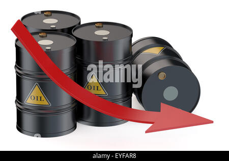 Il prezzo del petrolio che la caduta di concetto con barili di olio Foto Stock