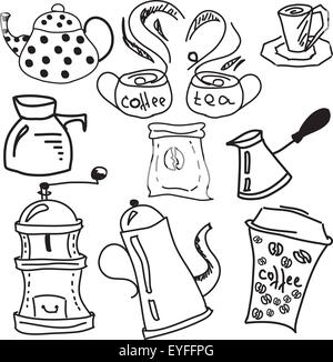 Immagine disegnata con caffè e tè stuff Illustrazione Vettoriale