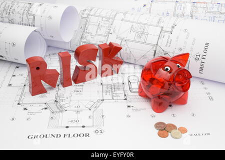 Blueprint e il rischio di un superamento del bilancio nel progetto di costruzione Foto Stock