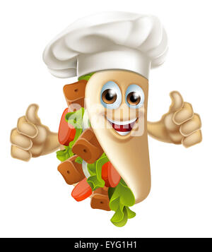 Un cartoon souvlaki kebab chef mascotte di carattere uomo Foto Stock