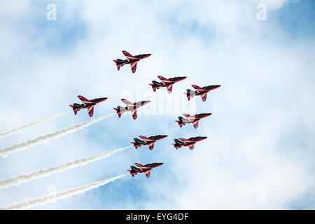 Le frecce rosse RAF Team Display - Sunderland Air Show nel nord-est dell'Inghilterra Foto Stock