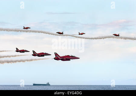 Le frecce rosse RAF Team Display - Sunderland Air Show nel nord-est dell'Inghilterra Foto Stock