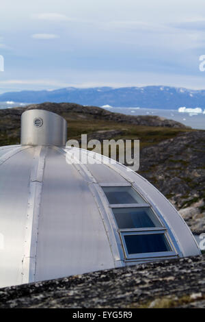 Alluminio "igloo" presso l'Hotel Artide ad Ilulissat sulla costa occidentale della Groenlandia, la più settentrionale Hotel 4 stelle. La Groenlandia. Foto Stock