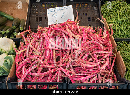 Guscio rosso fagioli in un mercato italiano. Foto Stock