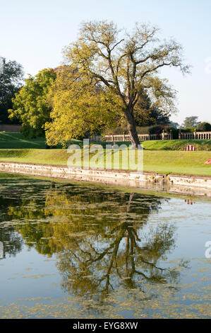 Giardini e Eagle stagno a Newstead Abbey, Nottinghamshire England Regno Unito Foto Stock