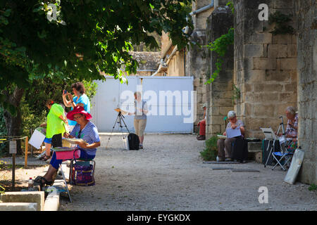 Un gruppo di artisti della pittura in giardino a Maison de Sante San Paolo Monastero di San Remo Foto Stock