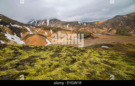 Landmannalaugar montagne colorate panorama, Islanda Foto Stock