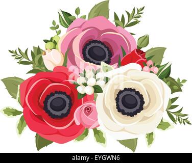 Bouquet di coloratissimi fiori di anemone. Illustrazione Vettoriale. Illustrazione Vettoriale