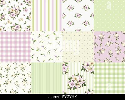 Set di seamless floreali e motivi geometrici per Scrapbooking. Illustrazione Vettoriale. Illustrazione Vettoriale