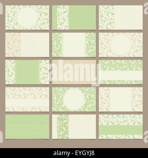 Set di verde e beige business cards con motivi floreali. Illustrazione Vettoriale. Illustrazione Vettoriale