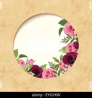 Invito carta pergamena con rosso e rosa rose. Eps vettoriali-10. Illustrazione Vettoriale