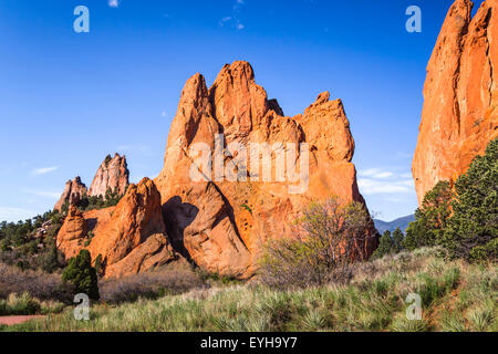 Le formazioni di roccia nel Giardino degli Dei National monumento naturale vicino a Colorado Springs, Colorado, Stati Uniti d'America. Foto Stock