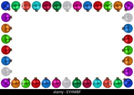 Colorate palle di Natale baubles decorazione telaio isolato su uno sfondo bianco Foto Stock