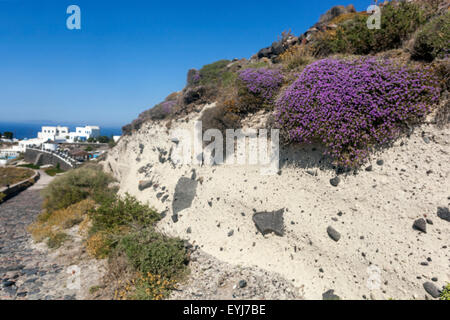 Il percorso da Imerovigli a Oia, profilo pomice, Santorini, Isole greche, Cicladi, Grecia paesaggio estivo Foto Stock