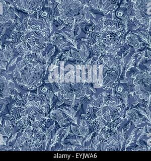 Vettore romantica seamless pattern con doodle dipinte a mano e crisantemo fiori per un grande design Illustrazione Vettoriale