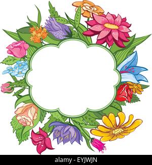 Colorate di vignette floreale di fiori e foglie per la progettazione Illustrazione Vettoriale