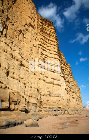 Scogliere di arenaria e la spiaggia di West Bay, Bridport, Dorset, England, Regno Unito Foto Stock