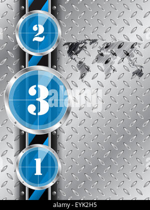 Abstract background industriale con blu timer per il conto alla rovescia e la mappa del mondo Foto Stock