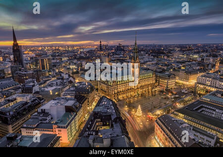 Germania, Amburgo, Neustadt, Rathausmarkt, Municipio di notte, night shot, Foto Stock